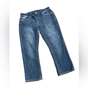 Love Indigo Women’s Capri Jeans with Embroidered Gem Studded Sequins - Size 8